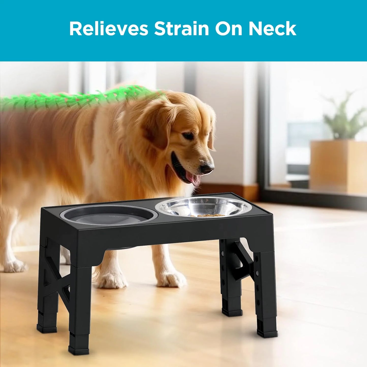 Elevated Dog Bowls, 5 Adjustable Heights Raised Dog Bowl Stand with 1 Stainless Steel Food & Dog Water Bowl, Dog Bowls for Large Dogs& Cats (Black)